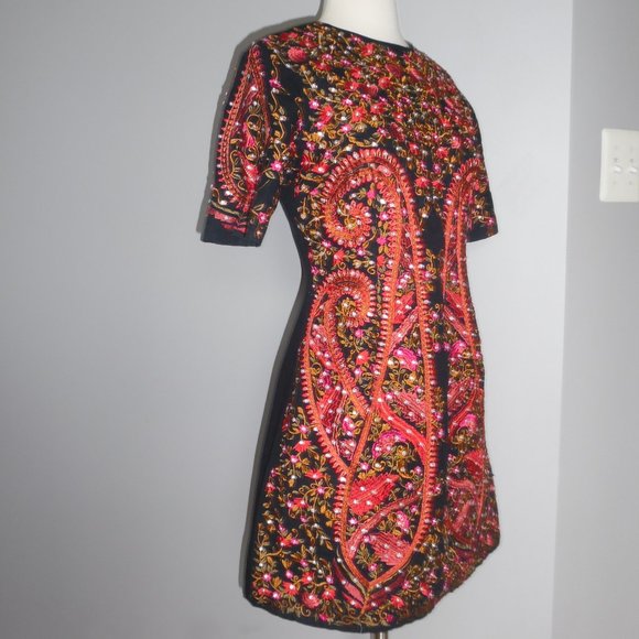 ASOS Collections All Over Embellished Sequins Embroider Shift Aline Cotton Dress - Picture 13 of 15